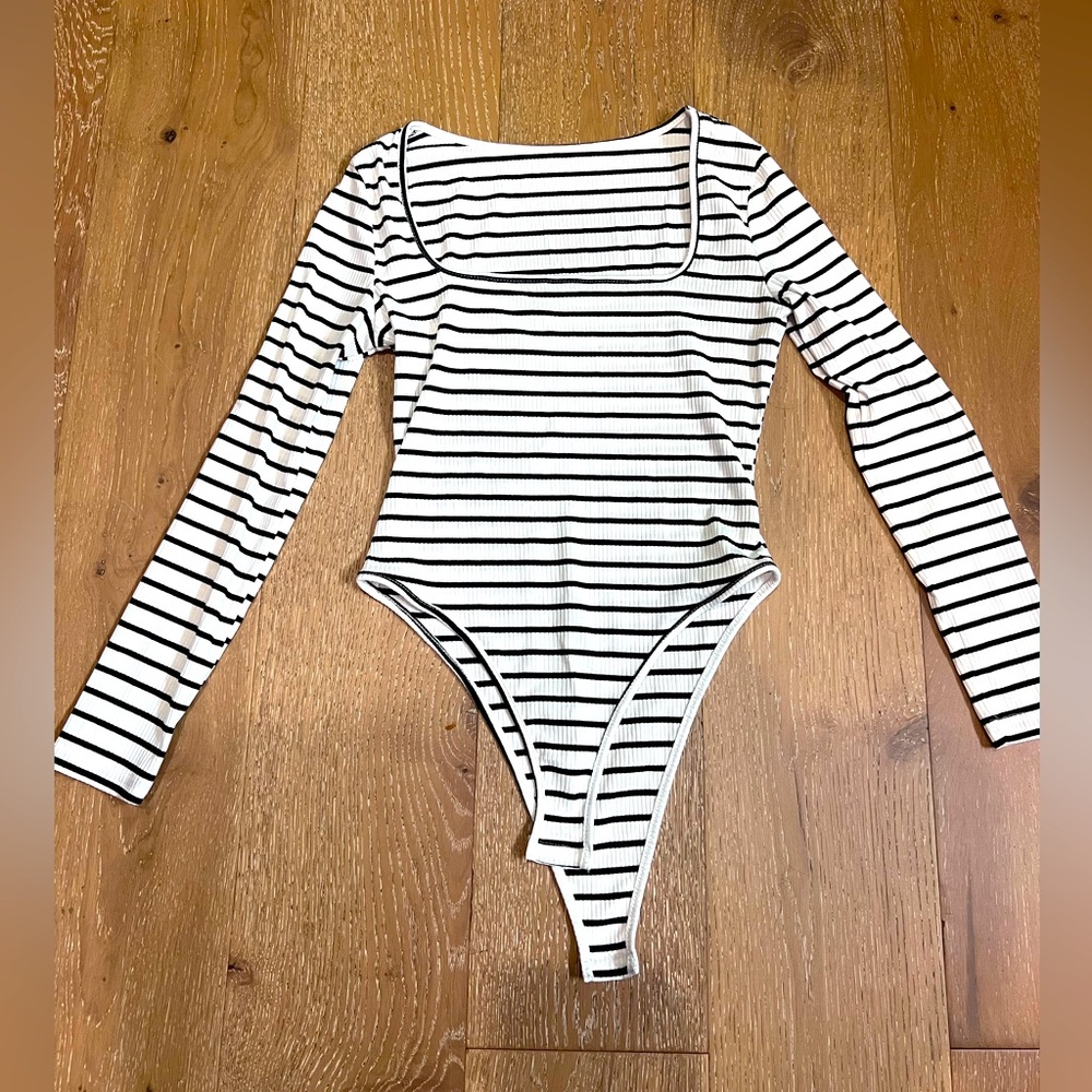 Black and white striped body suit size small